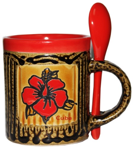 Floral Ceramic Cup with Matching Spoon